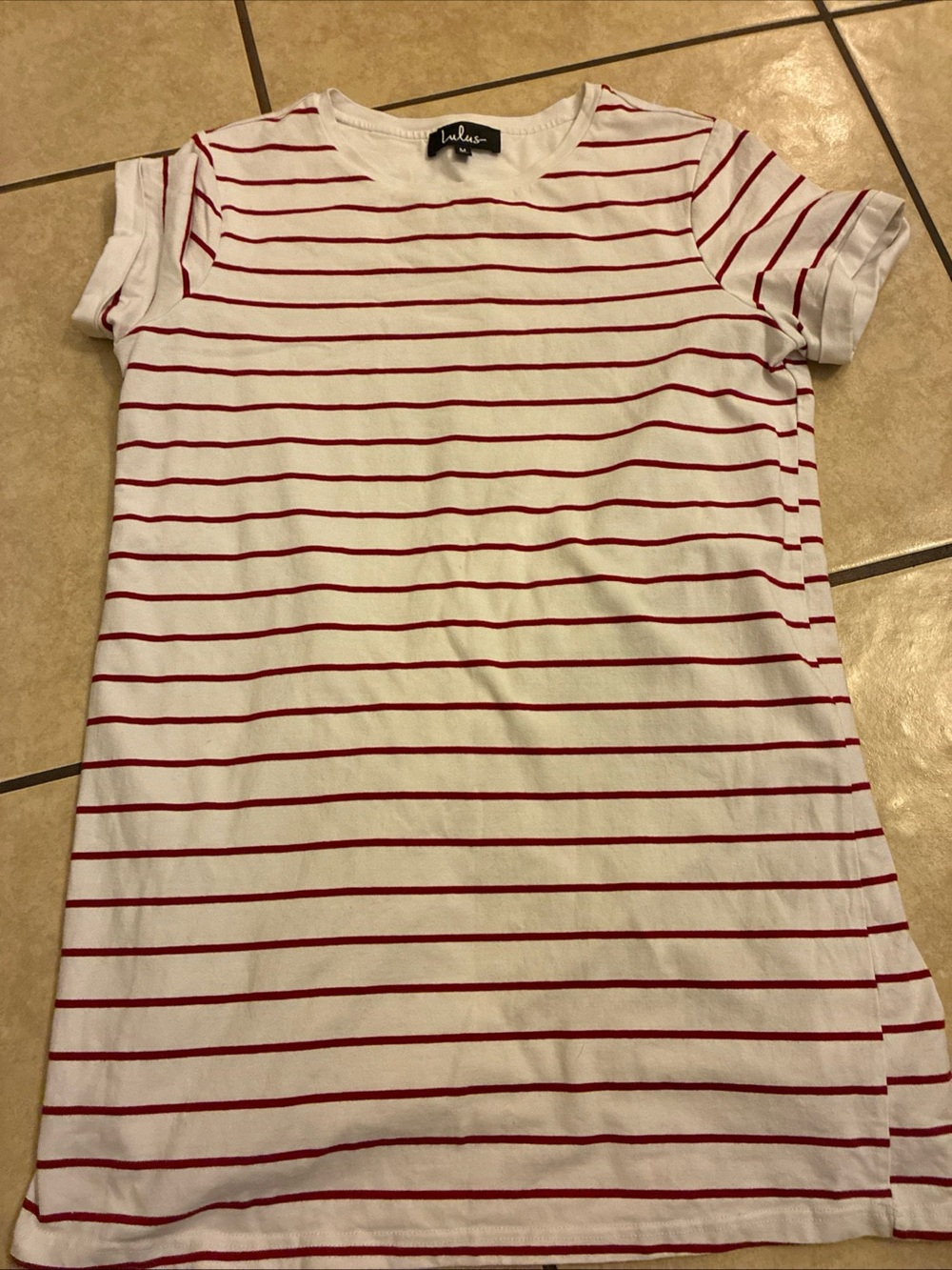 Lulu's White Tee with Red Horizontal Stripes - Kids Short Sleeve
